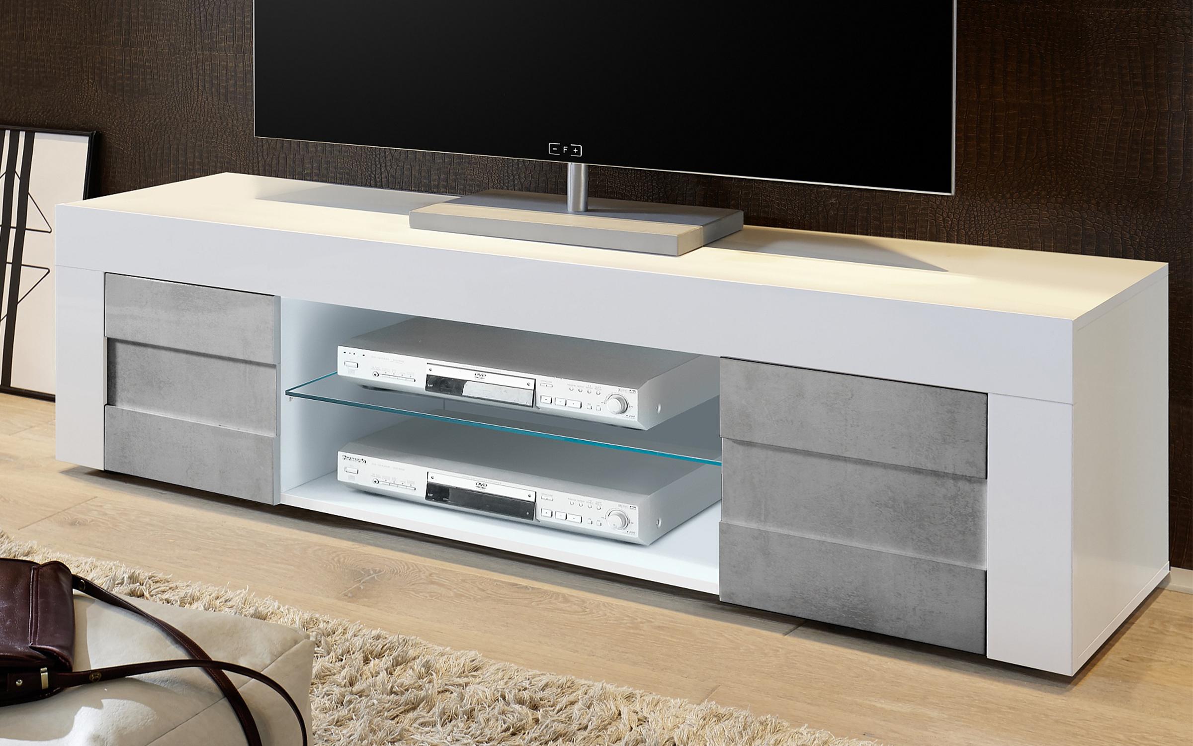 TV szekrény Arova 180, fehér fényes + beton  1